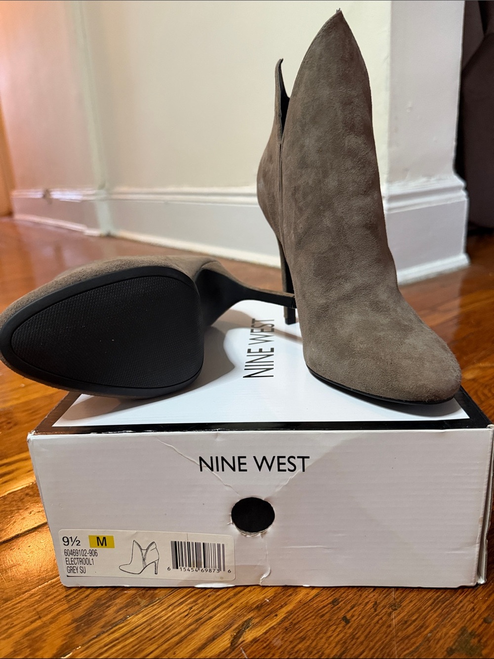 Nine West Grey Suede Pointed Toe Ankle Booties